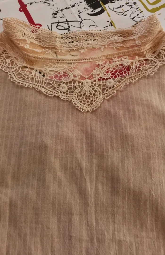 Tee-shirt tunique DDP woman beige et dentelle taille S - photo numéro 5