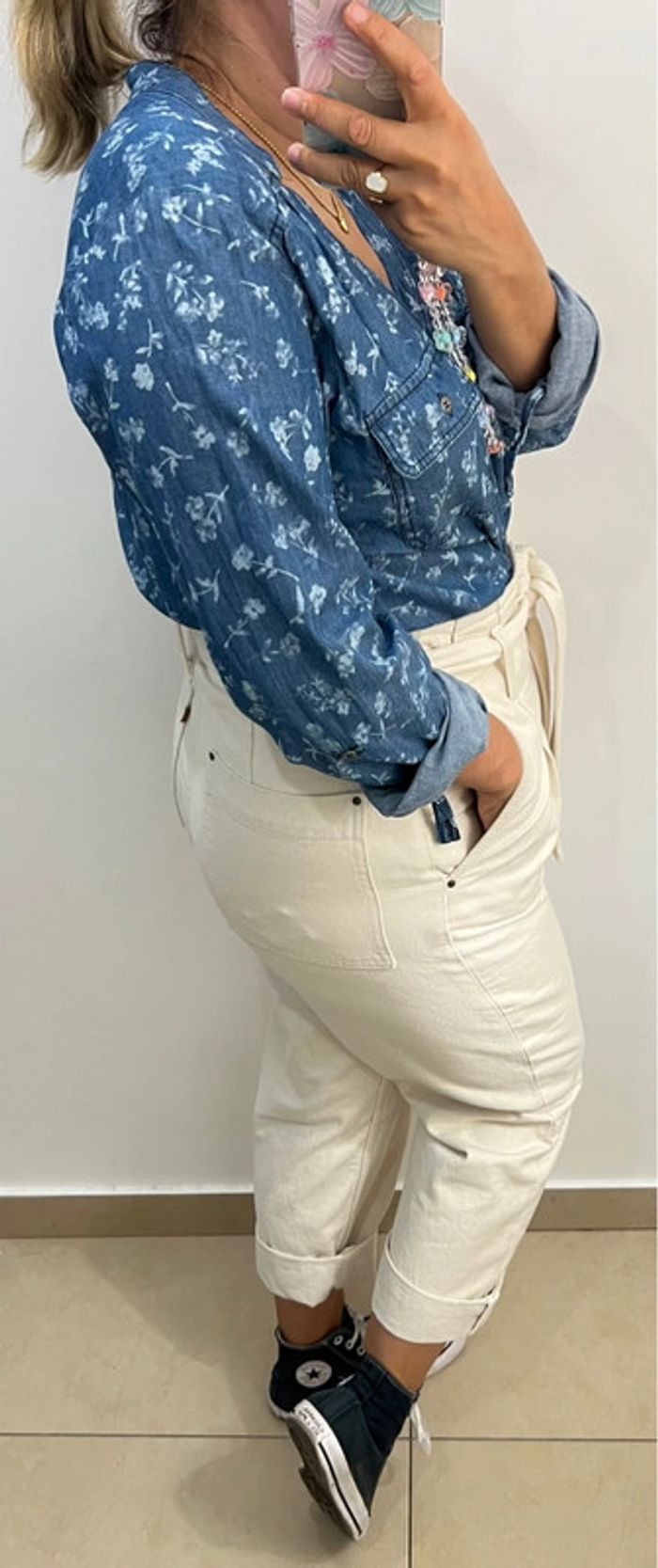Blouse En Jean Imprimée Fleurs Taille M - photo numéro 6