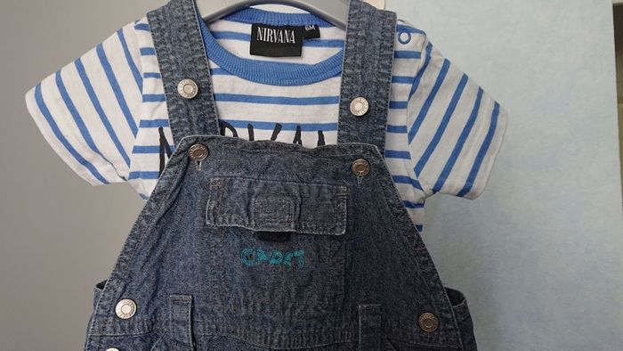 Ensemble, mixte, salopette Cadet Rousselle et tee-shirt Nirvana, 6 mois