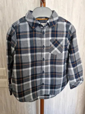 Chemise manches longues garçon 3 ans Orchestra bleu marine coton