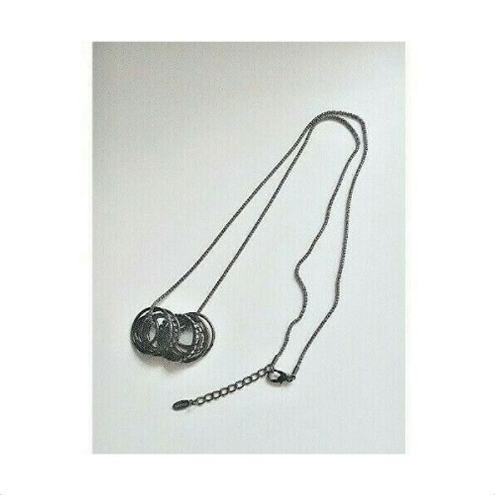 Collier Long Métal Noirci Breloques Cercle Avec Strass "Miss'Fox"