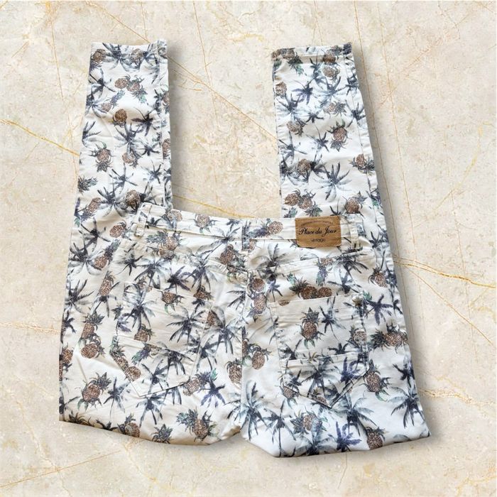 Jean slim taille haute blanc à motifs floraux multicolores place du jour taille 36 S - photo numéro 4