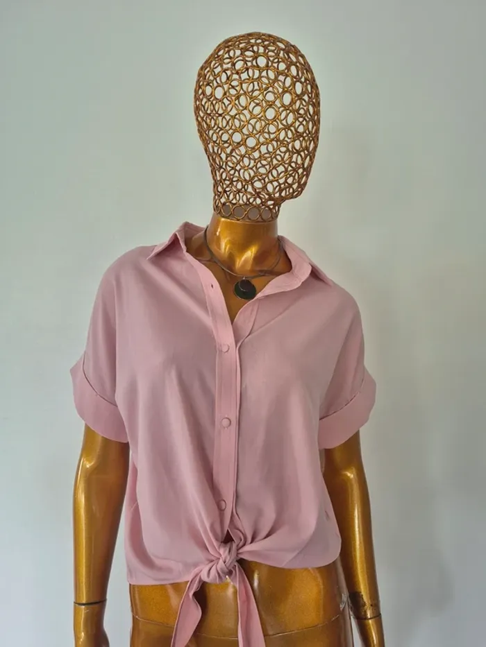 Chemise Rose à nouer Manches Courtes Femme Taille M/L