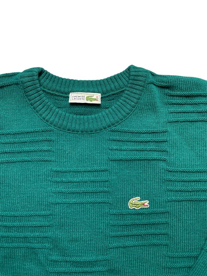 Pull Lacoste en laine vert à motifs avec logo brodé made in France (Devanley) - Taille XL - photo numéro 2
