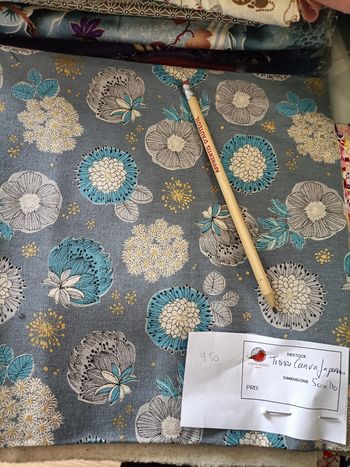 Canvas import japonais – motif floral gris & turquoise