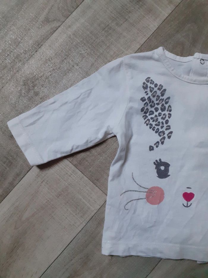 T-shirt fille manches longues blanc motif lapin 3 mois - photo numéro 3