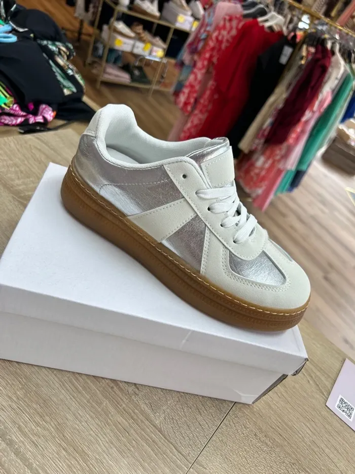 Basket femme taille 37 chaussures femme blanc et argent tennis femme 37