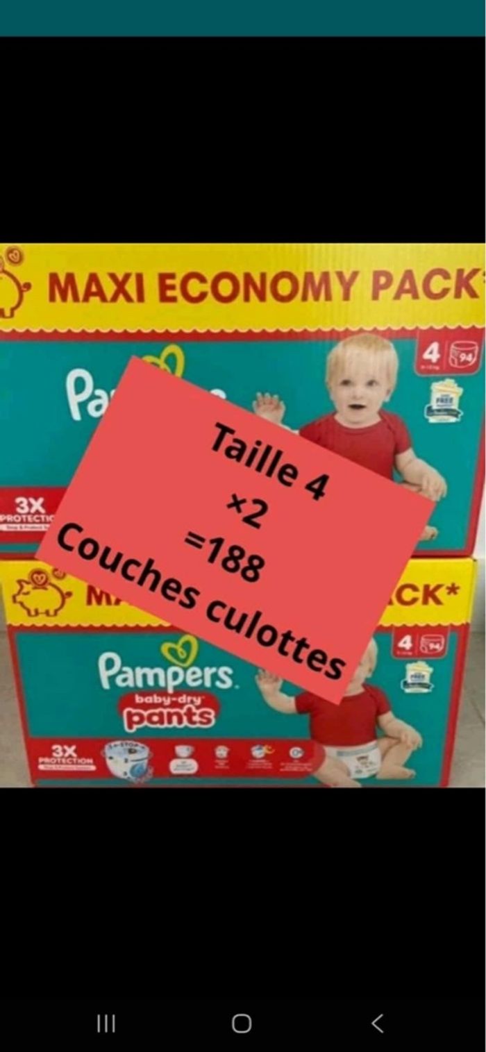 2 cartons de couches Pampers taille 4 pants