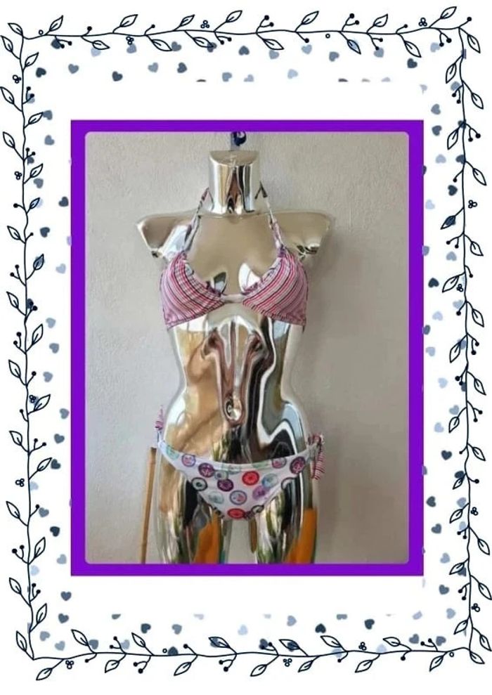 Maillot 2 pièce à motif + rayure
