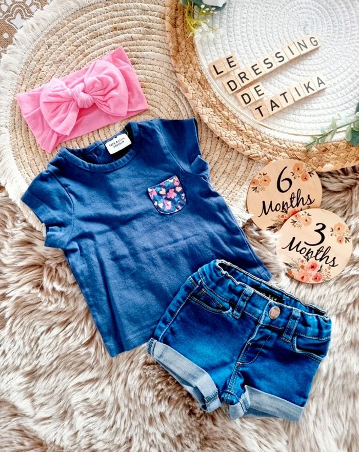 Ensemble short en jean + bandeau 3mois 6mois bébé fille