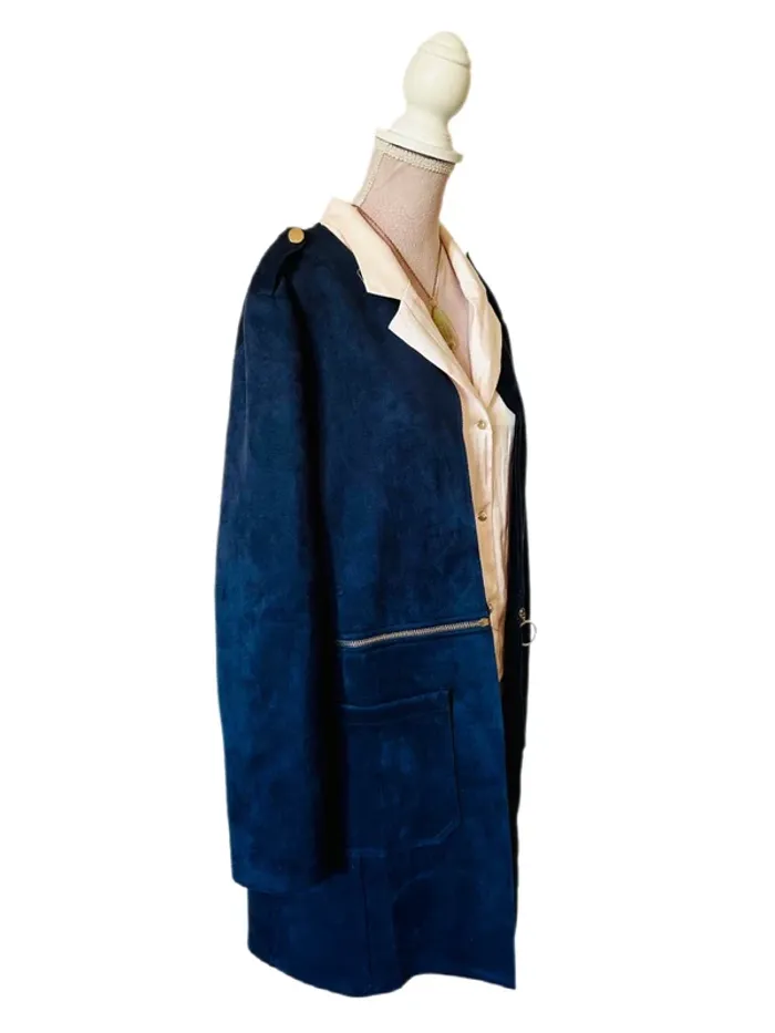 💙Veste vintage bohème 2-en-1 Carnaby mi-longue ou courte Taille 42/XL Versatile navy suede jacket💙 - photo numéro 6