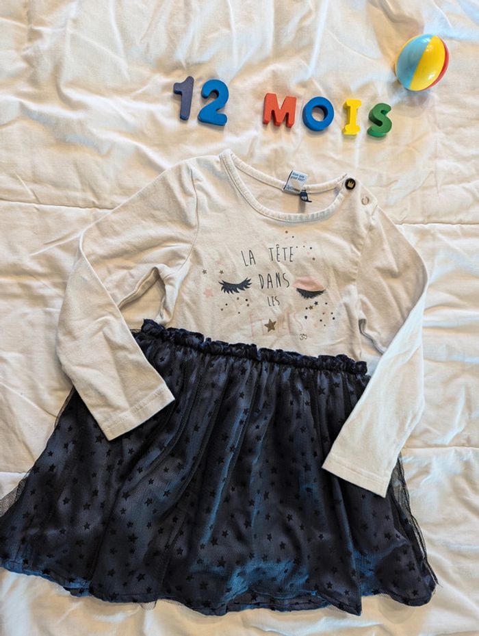 Robe bleu marine et blanche - 12/18 Mois