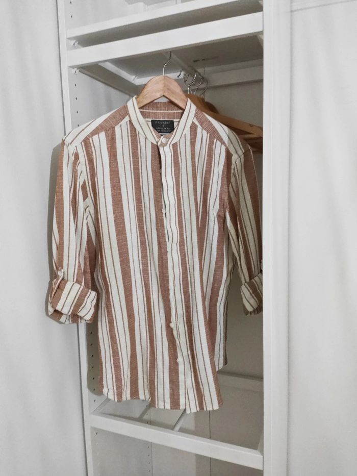 Chemise rayé blanc marron taille s 💯 cotton primark