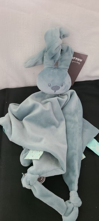 Doudou plat lapin NATTOU Lapidou vert maxi doudou losange 65 cm