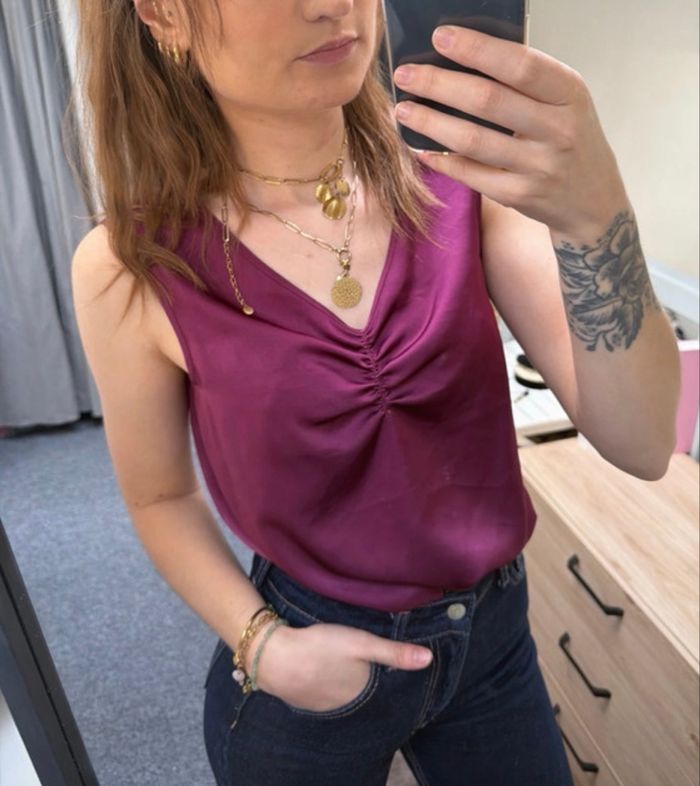Haut satiné violet prune – Marie Clémence  taille M