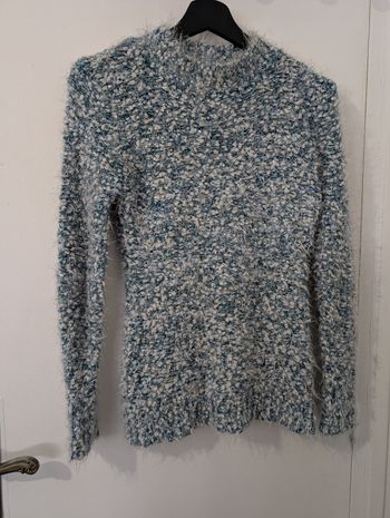 Pull hiver doux bleu clair et blanc col rond ras New Tilt XS/34