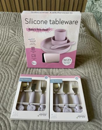 Ensemble repas silicone plus lot de 2 set couvert inox et silicone