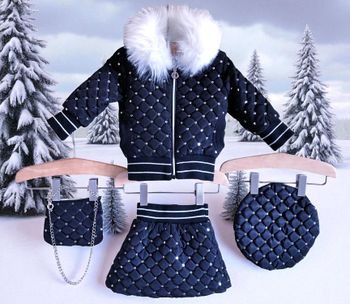 CHICAPRIE - ENSEMBLE 4P BÉBÉ FILLE NOIR ORNEMENTS FANTAISIES MÉTAL & FOURRURE SYNTHETIQUE 3M