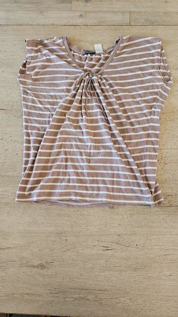 Blouse à manches courtes, beige et vieux rose, La Redoute, taille 42/44, peu mise
