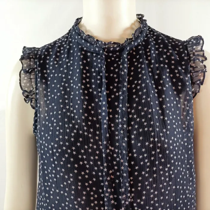 Top sans manches Zara Trafaluc bleu marine à imprimé étoiles, col à nœud A1142 - photo numéro 2