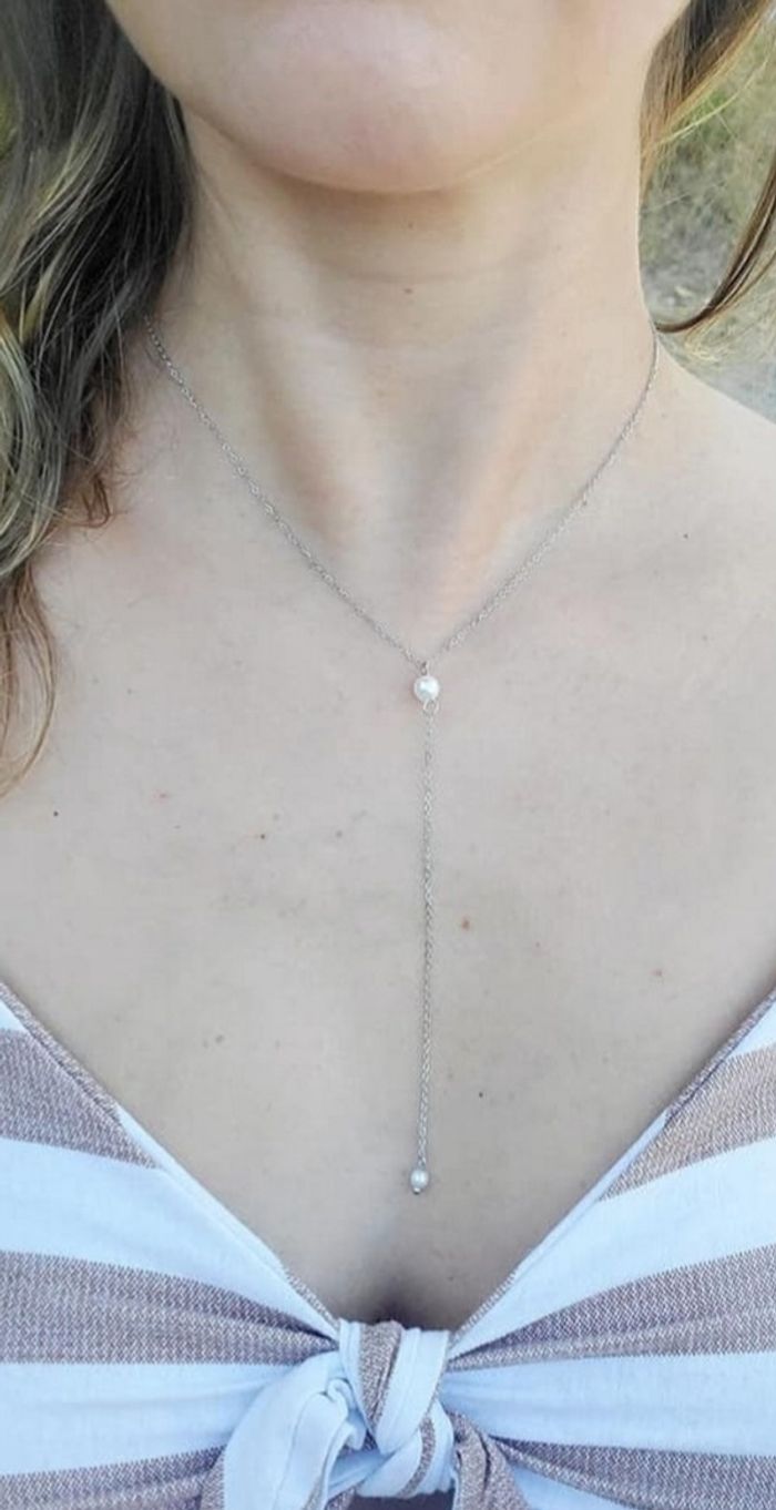 Collier cérémonie mariage long acier nacre argent - photo numéro 6