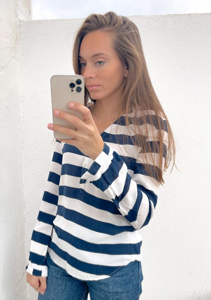 Blouse manches longues à rayures bleu marine et blanche Pimkie - photo numéro 3