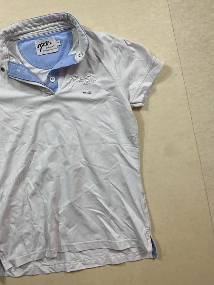 👕 Polo équitation Penelope Leprevost – Taille 14 ans – Blanc et bleu ciel – Très bon état - photo numéro 5