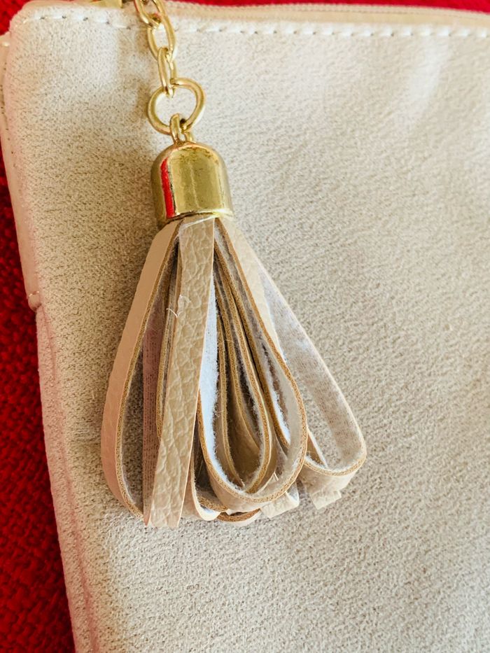 Trousse pochette beige ecru avec pompon Rodier Damart - photo numéro 6