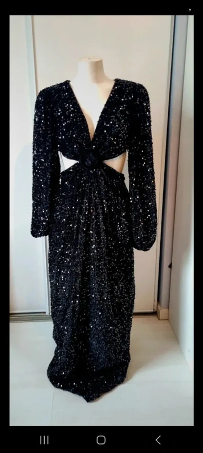 Robe longue sequins noir découpe soirée 38 - photo numéro 8