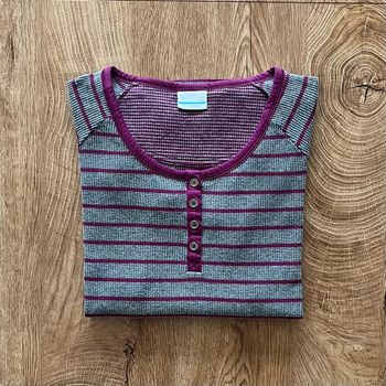 Pull léger/sweat shirt à manches longues rayé gris et violet Columbia pour femme, taille XL