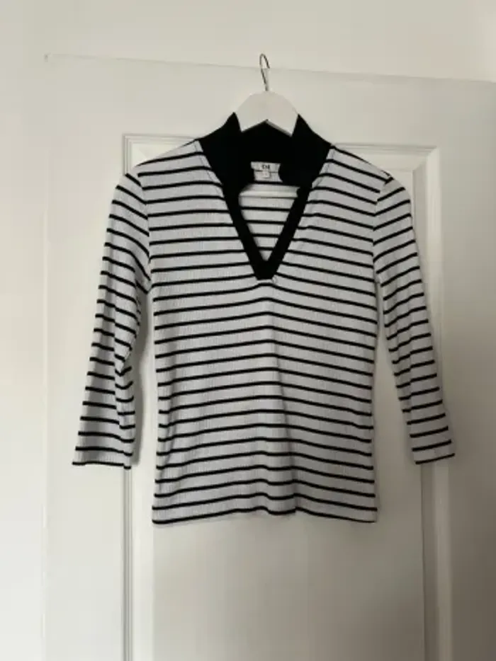 Pull fin  rayé noir et blanc