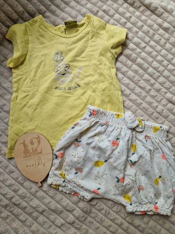 Ensemble t-shirt et short jaune bébé fille Tao 12mois