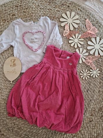 Ensemble t-shirt TAO et robe obaïbi rose bébé fille 3 mois