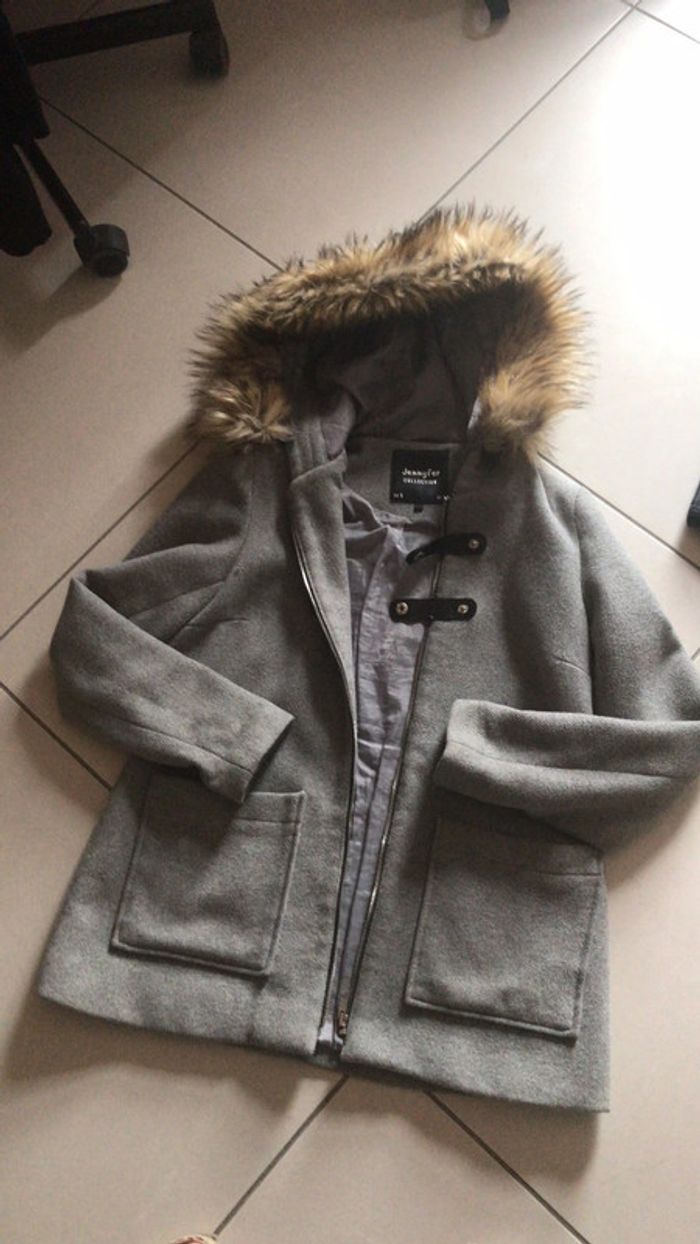 Manteau gris à capuche fourrure amovible S