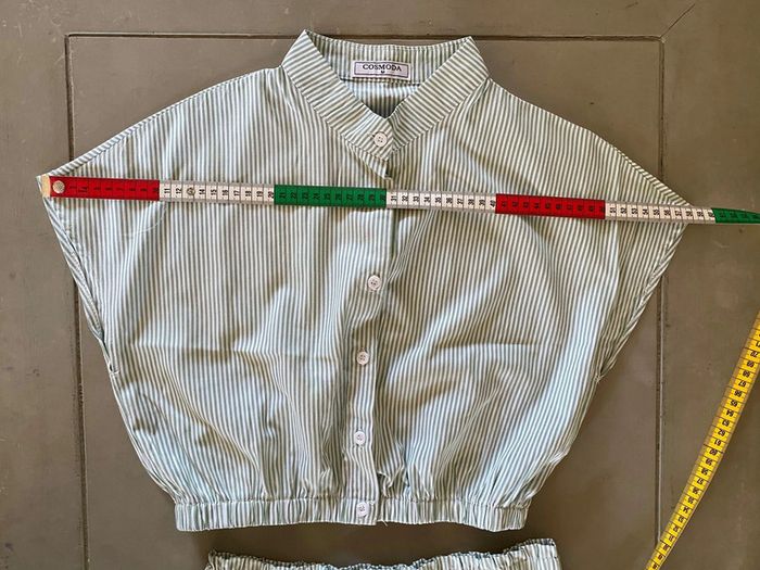 Ensemble chemise et jupe Cos Moda blanc à rayures vertes taille M - photo numéro 9