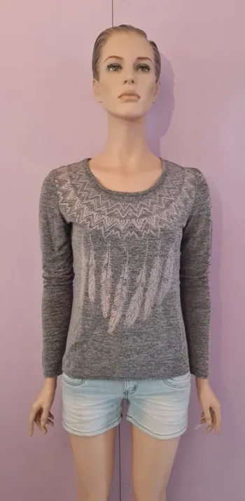 Haut femme manche longue gris clair