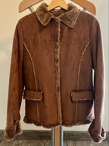 Manteau mauve court marron effet peau lainée doublé fourrure QTO*P - M/T3/38 - Très bon état