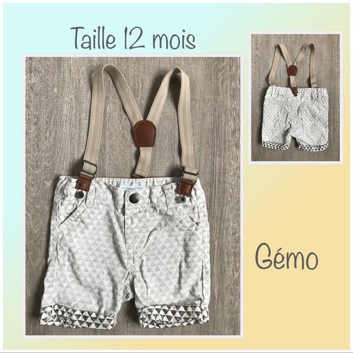 Bermuda beige à bretelles - taille 12 mois
