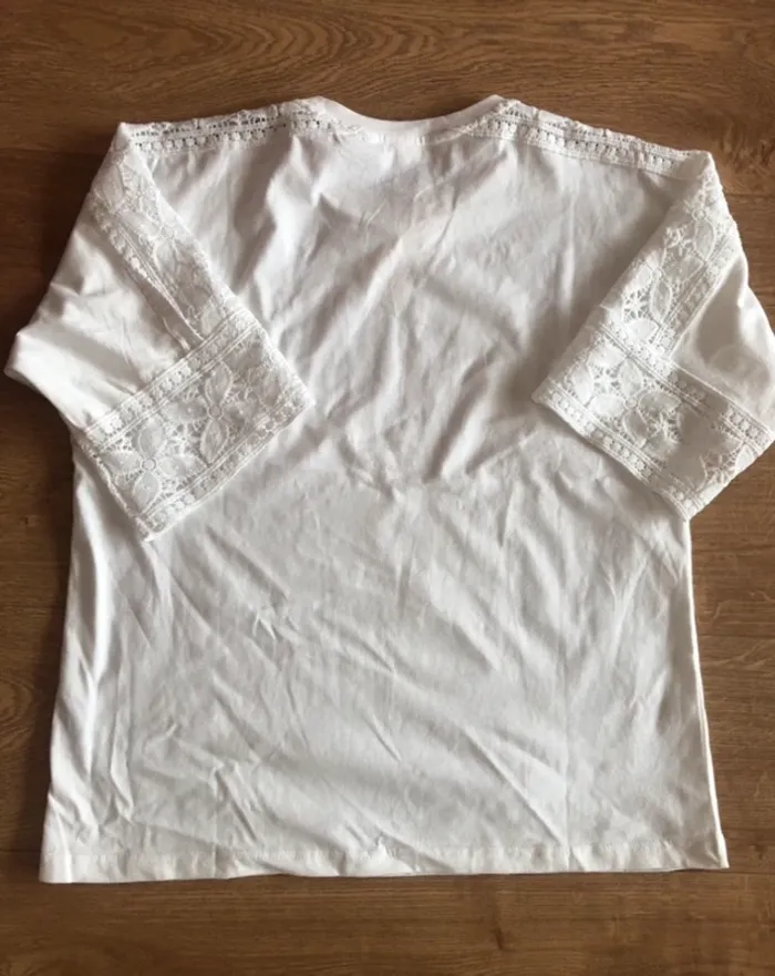 T shirt blanc ample broderie style - photo numéro 4