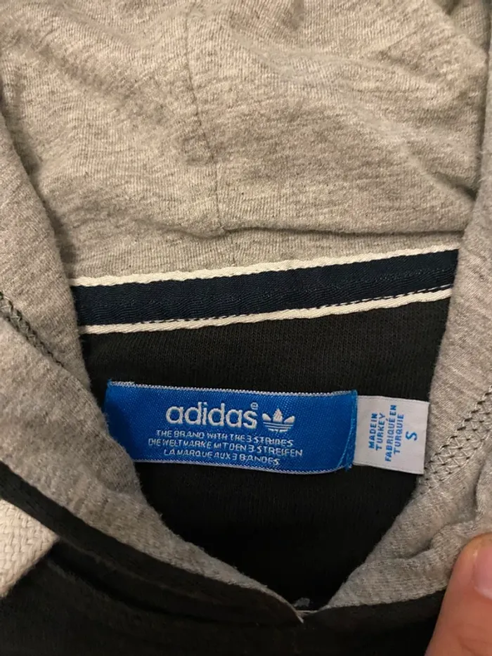 Sweat à capuche adidas vintage noir taille S – Poches pression, grand trèfle kaki & noir superposé - photo numéro 4