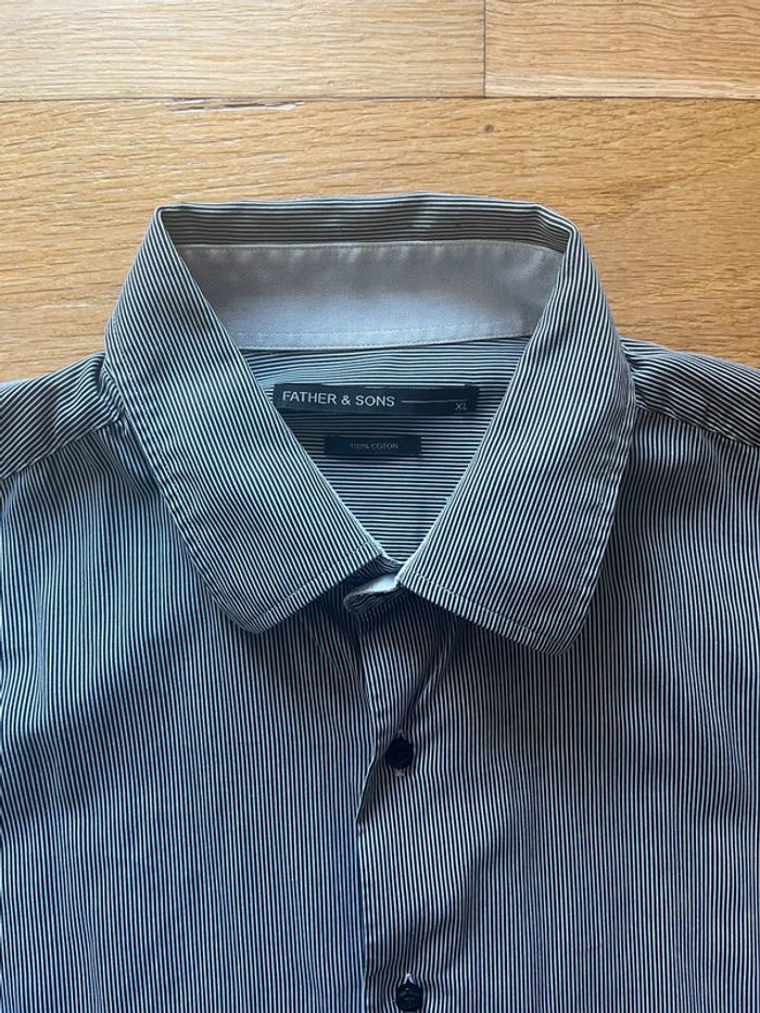 👔 Chemise homme classique 100%% Coton Father & Sons noir et blanc rayé – Taille XL – Très bon état - photo numéro 2