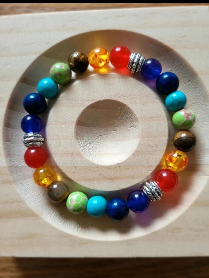Bracelet perles multicolores – style bohème zen – pierres fantaisie & séparateurs argentés