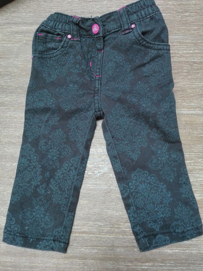 Pantalon jean slim bébé fille orchestra noir 6 mois motifs vintage tapisserie