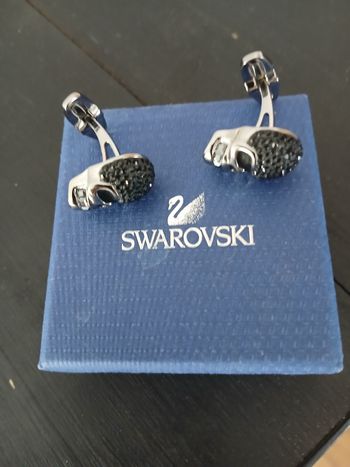 Bouton de manchette swarovski en argent noir tête de mort