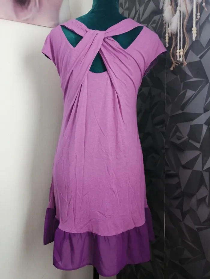 Robe violette à volants bi-matière croisée dans le dos doublée / diksi / (M) - photo numéro 2