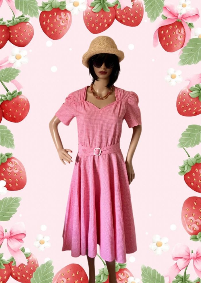 🍓Robe Vintage authentique années 70/80 vichy rose Cottagecore Romantique Retro summer Gingham Dress🍓 - photo numéro 2