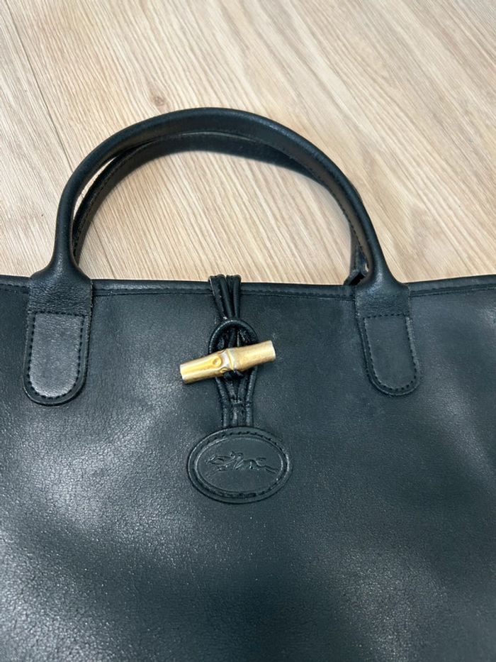 Sac à main Longchamp vintage en cuir noir - photo numéro 6
