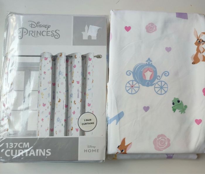 Lot de 2 rideaux fins blancs satinés, Curtain Disney princesse