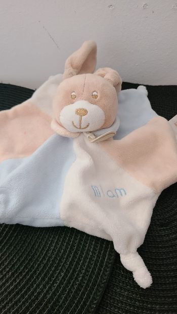 Lapin BABY NAT' doudou beige et bleu plat étoile Miam