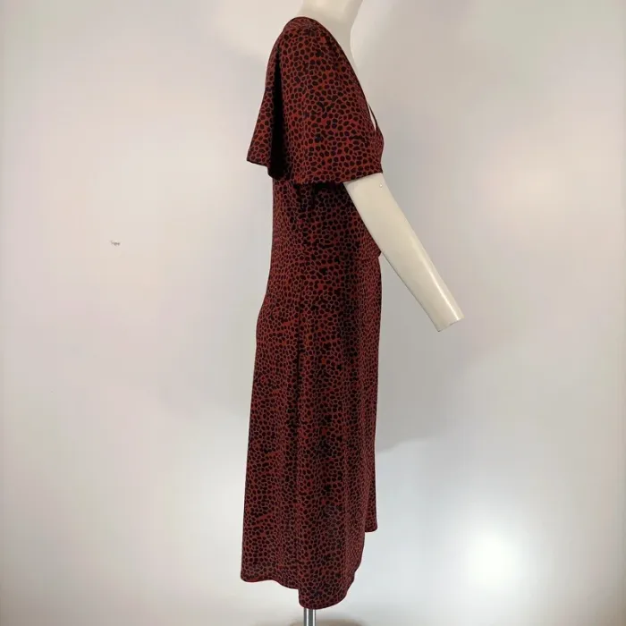 Robe midi WE imprimé léopard rouge et noir taille M estimée col V manches papillon fluide A103 - photo numéro 6